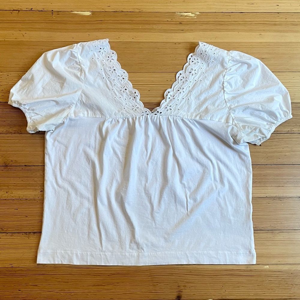 J. Crew Eyelet top with puff sleeves. Size M.